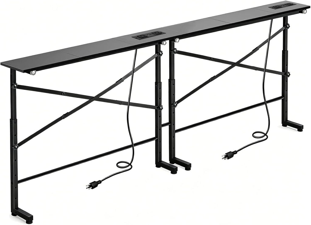Adjustable Behind Couch Table with Outlets, Black