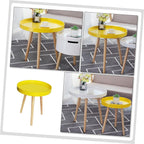 VALICLUD Nordic Style Mini Round Decorative Sofa Side Table with Yellow Wood Top, Compact Creative Small Household End Table for Living Room and Balcony Use