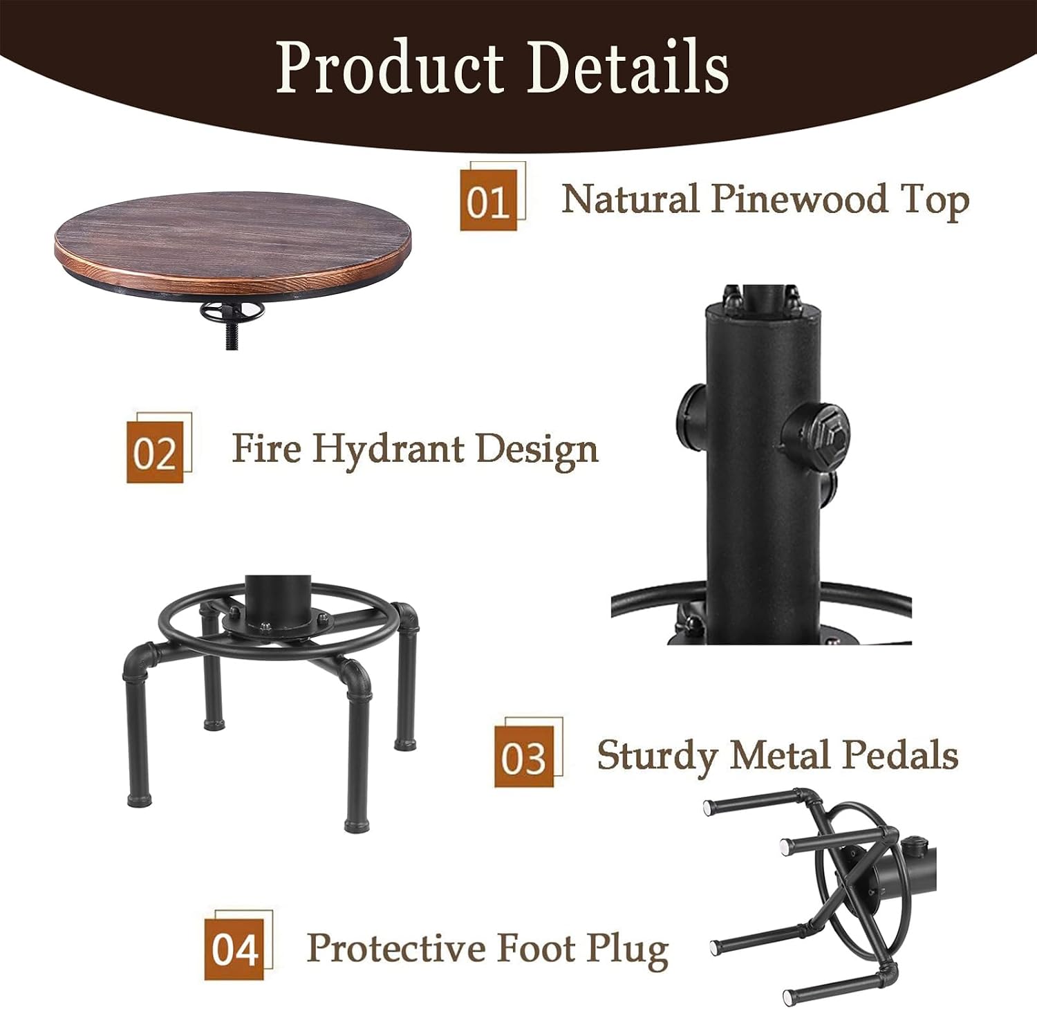 Industrial Tall Bistro Table 32.3-36.2" Adjustable Swivel Pub Coffee Table Metal Hydrant Stylish Design