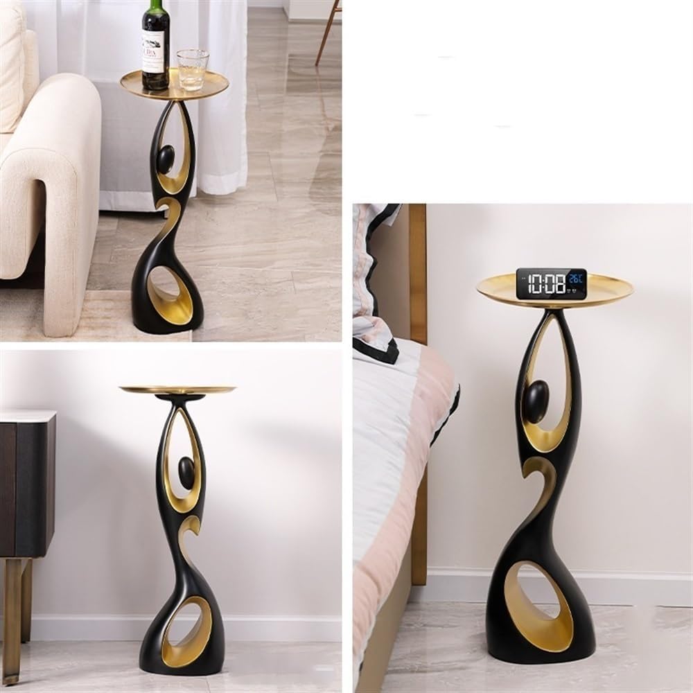 Creative Side Table with Tray Top, Flower Stand, Round End Table, Decorative Accent Piece for Living Room, Home Decor, and Bedside Table(Black)
