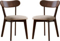 100% Solid Oak Dining Chairs, Mid Century Modern Dining Chair with Curved Backrest, Fabric Upholstered Dining Chairs for Kitchen, Study, Living Room (2, Walnut Wood-Gray Cushion)