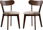100% Solid Oak Dining Chairs, Mid Century Modern Dining Chair with Curved Backrest, Fabric Upholstered Dining Chairs for Kitchen, Study, Living Room (2, Walnut Wood-Gray Cushion)
