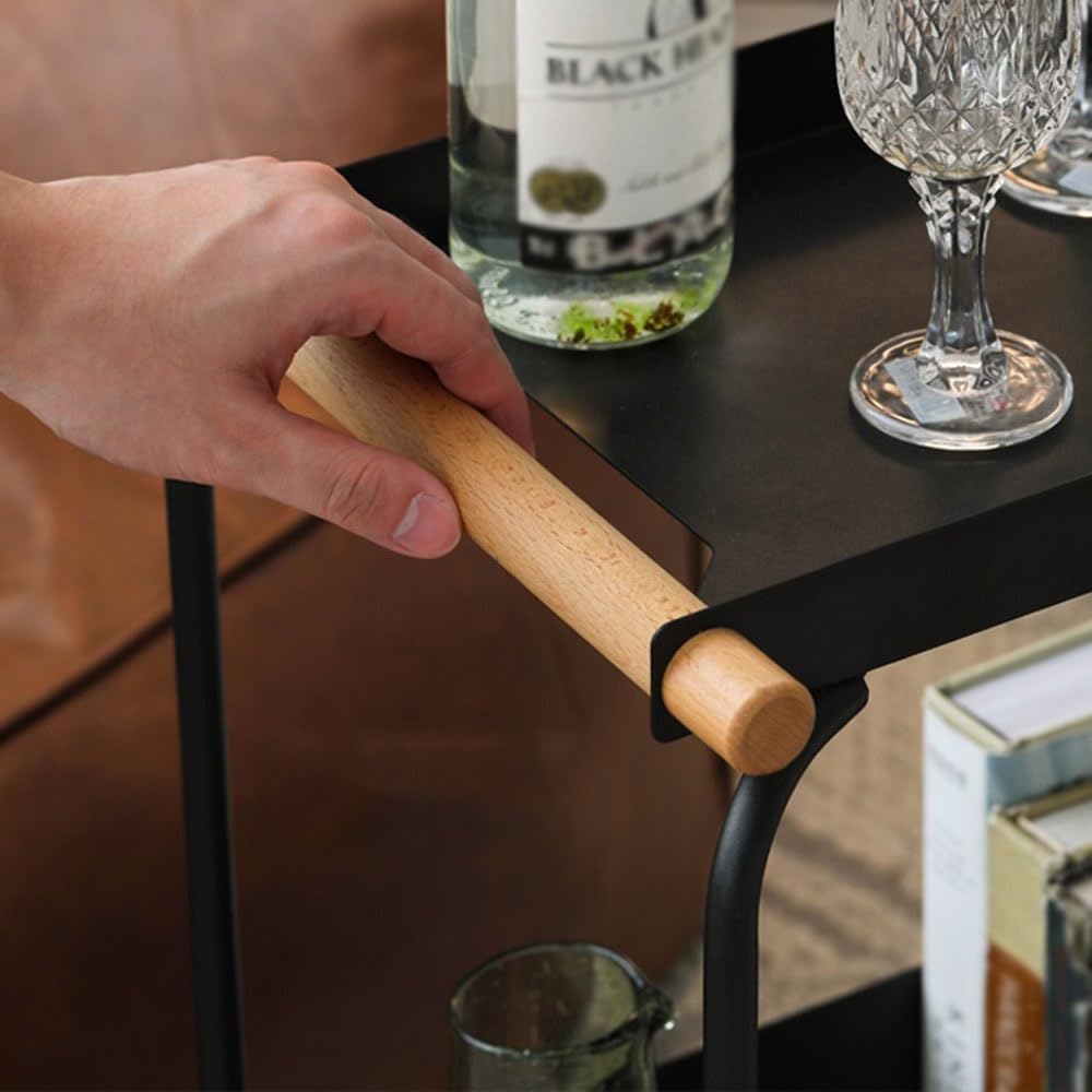 Coffee Table Living Room Small Trolley Wheeled Storage Rack Movable Sofa Side Table Retro Snack Shelf Side Table(White)