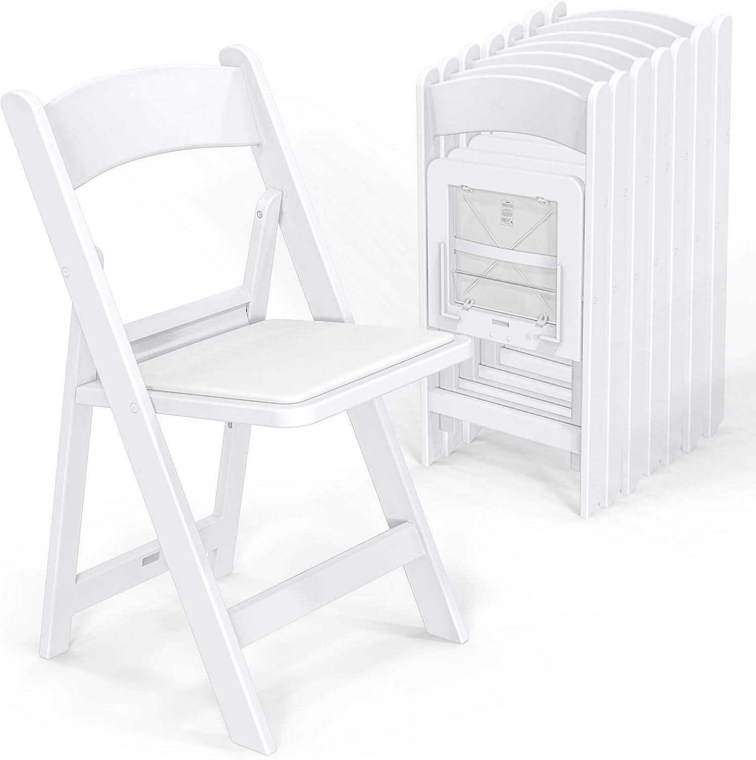 VINGLI Resin Folding Chairs with Cushion, Foldable Plastic Chair with Comfortable Padded Seats, Perfect for Event Party Indoor Outdoor, White, 8 PC