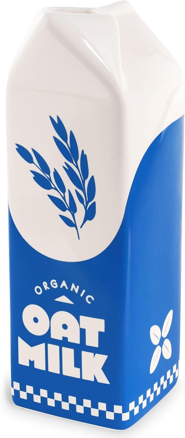 ban.do Vintage Inspired Rise and Shine Decorative Ceramic Vase, Unique Home/Kitchen/Office Accent, Oat Milk