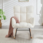 Glider Chair for Living Room Tufted Upholstered Teddy Fabric Rocking Chair with Metal Frame Accent Chair (Ivory)