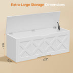 Homleke 47.2" Extra-Large Wooden Storage Chest – Farmhouse Toy Box, Entryway Bench, Bedroom Storage, Safety Hinge, Easy Assembly, White
