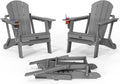 VINGLI Plastic Adirondack Chairs Set of 2, Folding with Cup Holder, Waterproof HDPE Material, Comfortable 380lb Weight Capacity for Outdoor Pool Patio Lounge Chair Lawn Furniture Firepit (Gray)