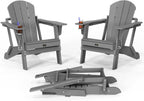 VINGLI Plastic Adirondack Chairs Set of 2, Folding with Cup Holder, Waterproof HDPE Material, Comfortable 380lb Weight Capacity for Outdoor Pool Patio Lounge Chair Lawn Furniture Firepit (Gray)