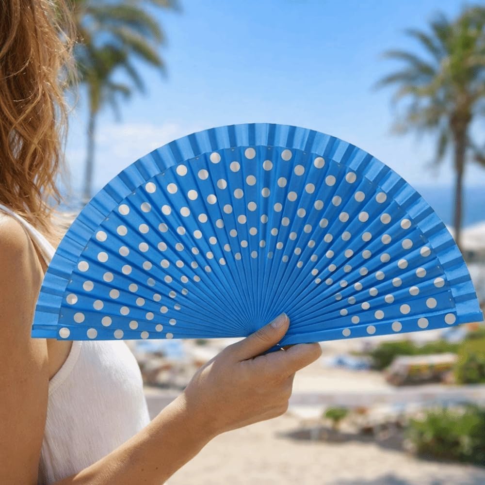 Flamenco Spanish Folding Fan Dots Pattern Handle Easy To Open and Close Hand Fan Vintage Decorative Fan Filming Props