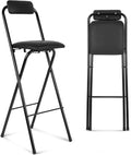 Thyle 1 Pcs Folding Bar Stool with Backrest, Tall Foldable Stool Chair Portable High Folding Bar Chair Counter Height Seat Leather Padded for Kitchen Island Shop Cafe Dining Room Black (29.5 Inch)