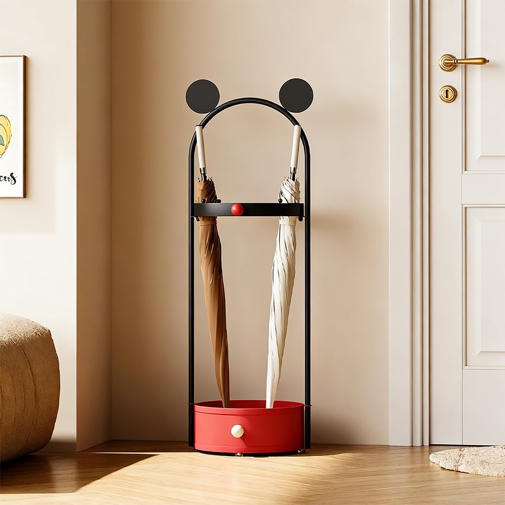 Umbrella Holder for Entryway, Cute Freestanding Metal Umbrella Stand with Removable Drip Tray & Hooks, Modern Decorative Umbrella Storage Rack Organizer for Home, Indoor, Living Room, Office, Hotel