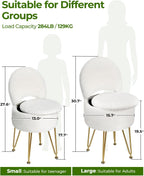 GREENSTELL Small Vanity Stool Chair with Storage and Folding Back, 13" x 13" x 17.7" Faux Fur Soft Ottoman for Teenager, 4 Metal Legs with Anti-Slip Feet, Furry Padded Seat for Makeup, Bedroom, White