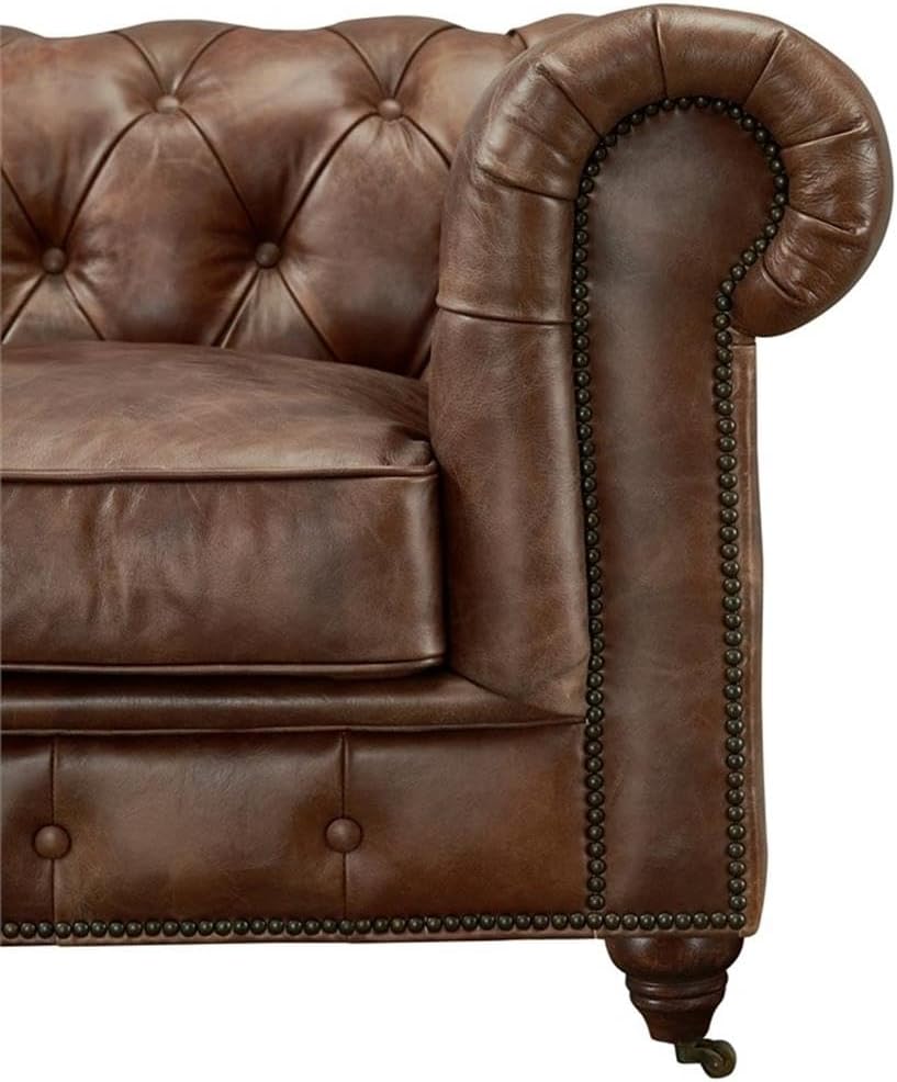 Crafters and Weavers Craftsman Mission Leather Arm Chair in Brown