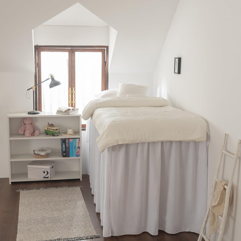 Dorm Room Bed Skirt Twin XL - College Dorm Bed Skirt - Extra Long Dorm Room Bed Skirt 32 Inch Tailored Drop - 100% Microfiber Dorm Room Bedskirts - College Dorm Bed Skirt - White, Twin-XL /32 Drop
