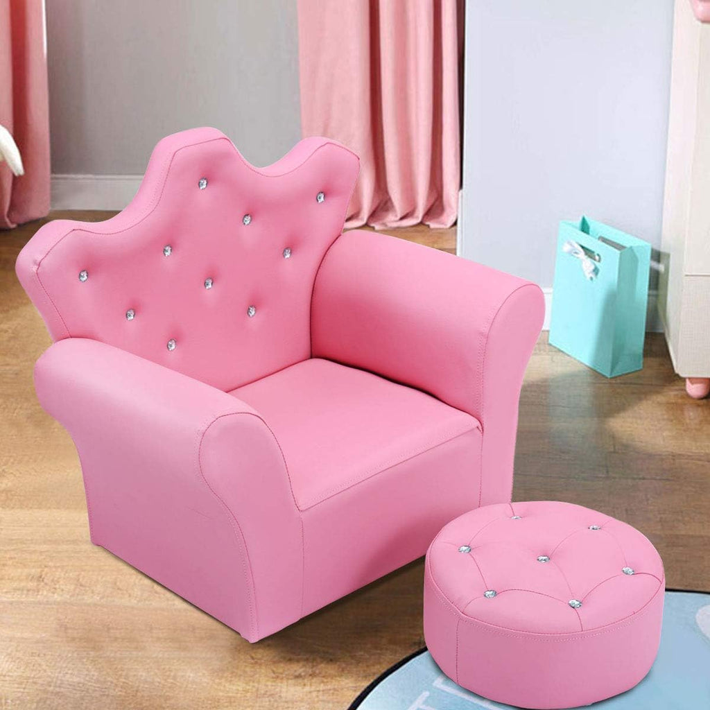 Toddler Chair, Toddler Chairs Comfy, Princess Kids Couch with Ottoman, Toddler Couch with Wooden Frame and PVC Leather, Kids Sofa for Girls and Boys, Ideal for Bedroom, Living Room