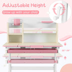 Costzon Kids Study Desk, Height Adjustable Children School Desk with Storage, Tilt Desktop, Pen Holder & Scale Ruler, Student Computer Desk Writing Table for Home School Use, Desk for Kids (Pink)