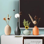Ceramic Vase Set of 4 with Dried Flowers Round Matte | For Modern Minimalist Bohemian, Pampas Grass, Home, Office, Shelf, Living Room, Bedroom,Entryway Decor
