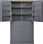 RUNNA High Freestanding Kitchen Pantry with 2 Drawers, 2 Adjustable Shelves, 8 Door Shelves, Large Cupboard Storage Cabinet for Dining Room (Gray#Large)
