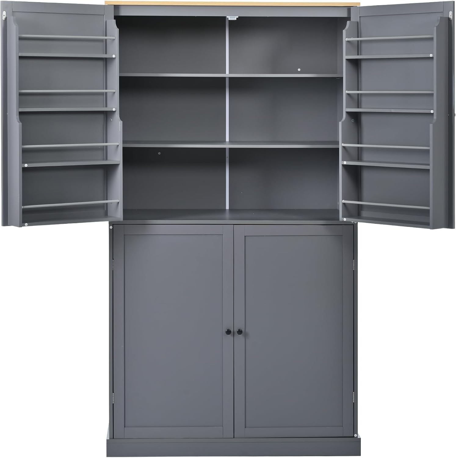 71.3" Tall Kitchen Storage Cabinet Pantry Wood Freestanding Large Cupboard with 2 Drawers,2 Adjustable Shelves,8 Shelf for Dining Room,Grey