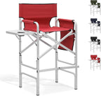 Directors Chair, 31“Tall Foldable Camping Chairs, Folding Aluminum Frame Vanity Chair, Makeup Artist Chair, Portable Camping Chair with Side Table, Cup Holder and Pockets, 250lbs Capacity (Cherry Red)