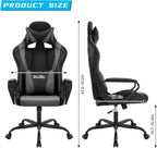 Grey Gaming Chair | Ergonomic High Back Desk Chair Racing Style with Lumbar Support, Headrest & Arms - Heavy Duty Swivel Computer Chair for Office
