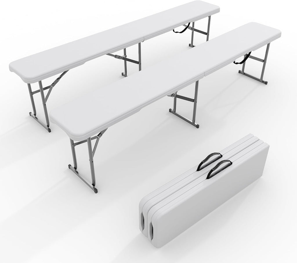 6FT Folding Bench, 2 Pack Fold-in-Half Portable Seating with Carry Handle, Heavy Duty 770lbs Capacity Soccer Sideline Team Seating for Games, Party & Events, Indoor/Outdoor, Camping