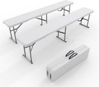 6FT Folding Bench, 2 Pack Fold-in-Half Portable Seating with Carry Handle, Heavy Duty 770lbs Capacity Soccer Sideline Team Seating for Games, Party & Events, Indoor/Outdoor, Camping