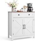 VEVOR Buffet Cabinet, Farmhouse Sideboard Cabinet with Drawer, 30" Coffee Bar Cabinet with Adjustable Shelves & 2 Barn Door, Sideboard Buffet Station for Living Room, Entryway, Kitchen, White