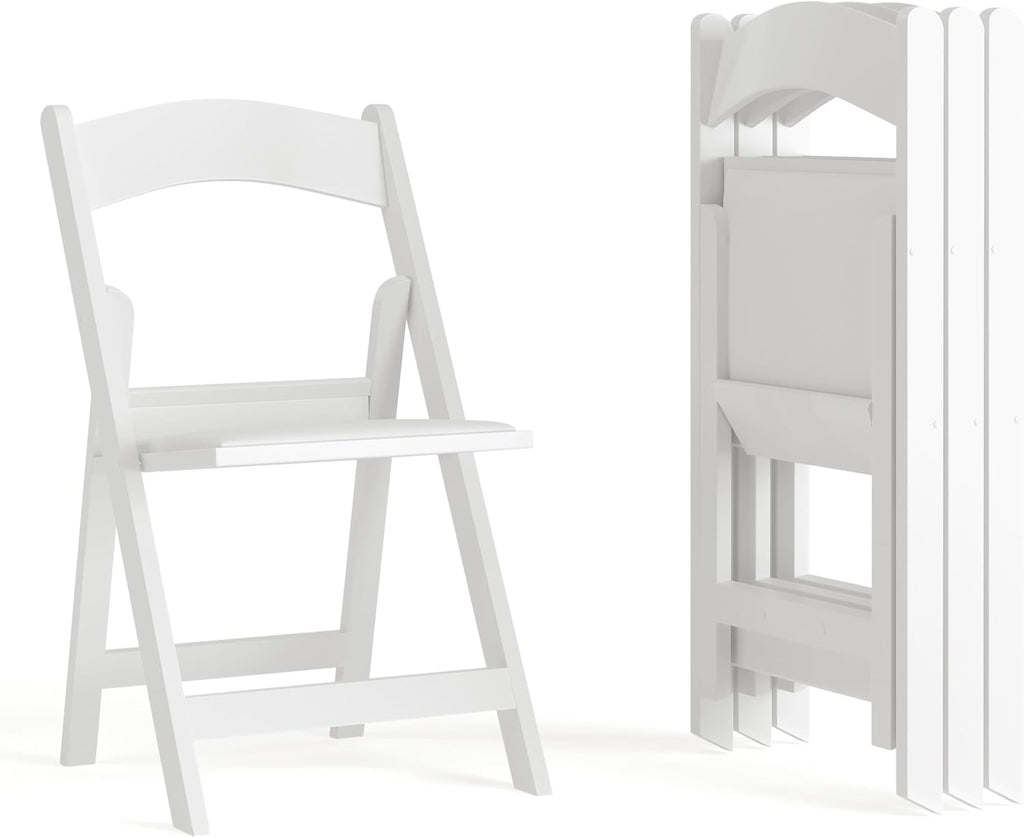 Flash Furniture Hercules Series Folding Chair - White Resin - Set of 4 800LB Weight Capacity Comfortable Event Chair - Light Weight Folding Chair