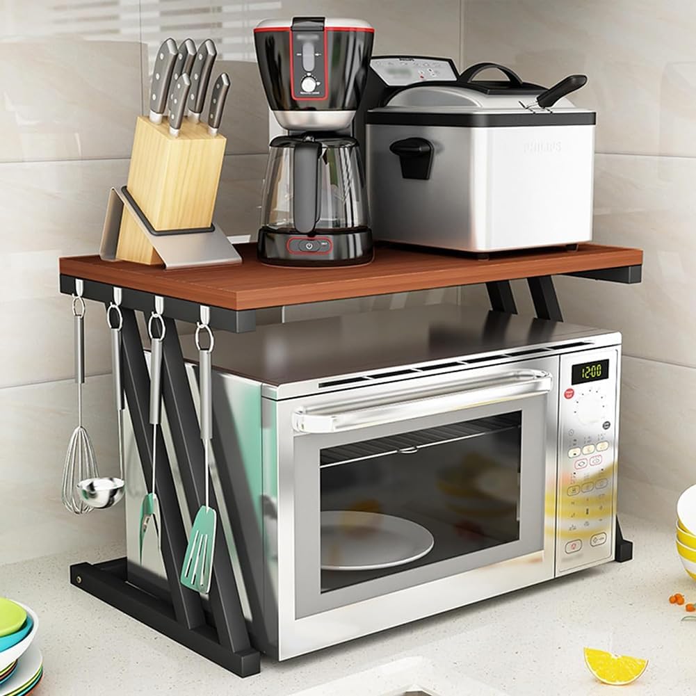 Two Tier Microwave Stand with Vent Rack Freestanding Kitchen Baker's Rack Spice Rack Organizer Shelf for Storage