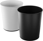 Home Zone Living 1.5 Gallon Round Open Top Wastebasket, Stainless Steel, Matte White and Matte Black Color Set, 2 Pack with Trash Bags
