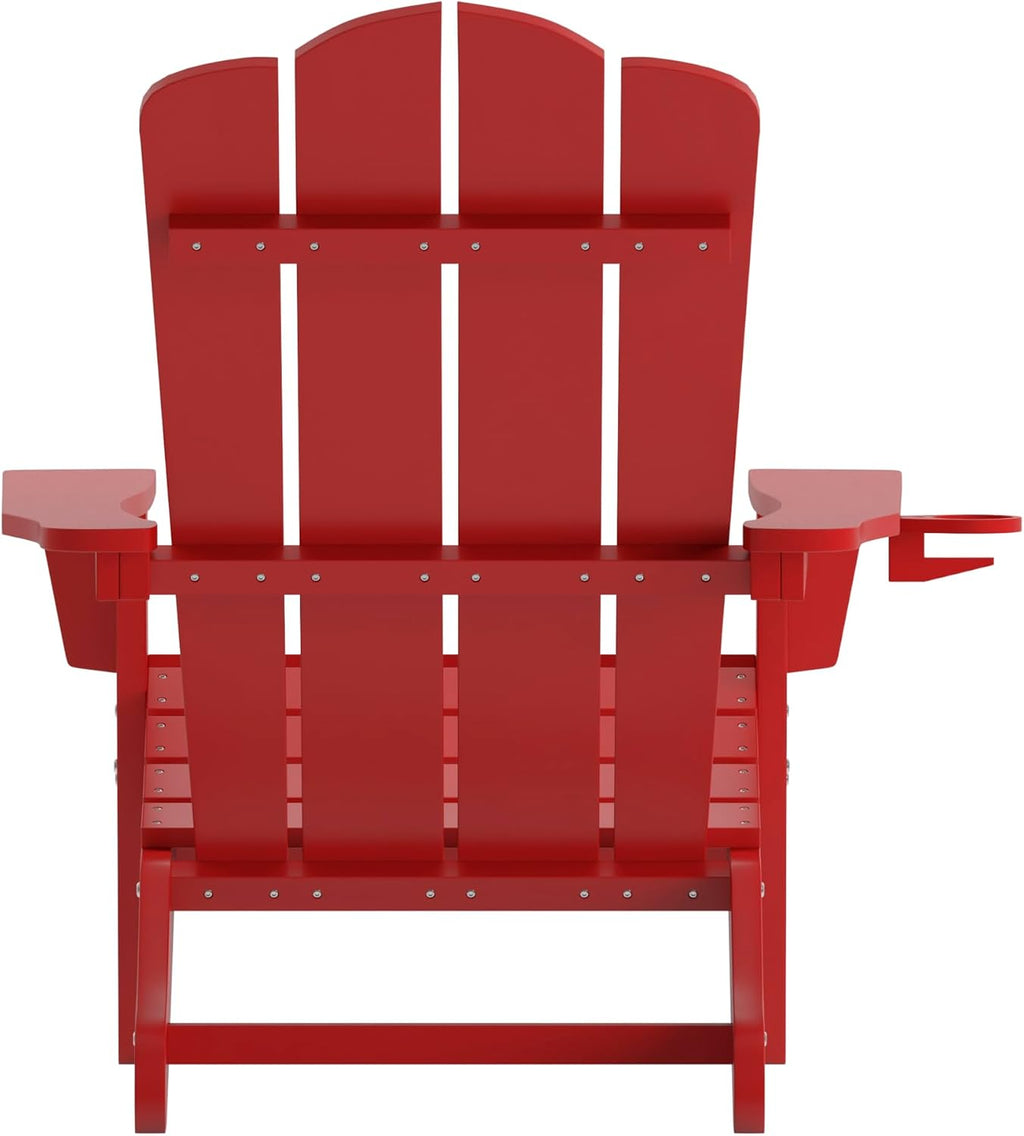 Taylor & Logan Nellis Adirondack Chair with Cup Holder, Weather Resistant HDPE Adirondack Chair in Red