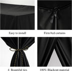 Black Canopy Bed Curtains - 4 Corner Post Bed Curtains Queen Lightproof Siamesed Drapes Bed Canopy for Adults & Girls Bedroom Decoration(Black,Queen)