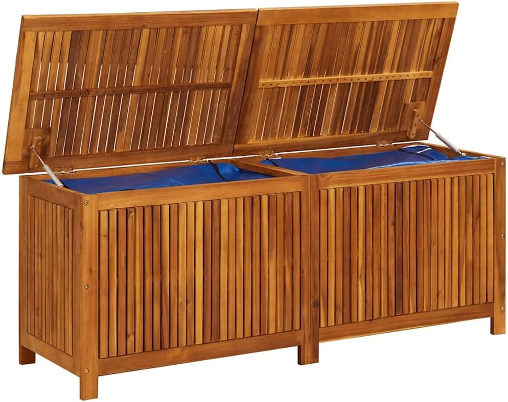 Solid Acacia Wood Garden Storage Box with Gas-Lift Lid, 59.1"x19.7"x22.8" Patio Storage Bench for Cushions and Tools