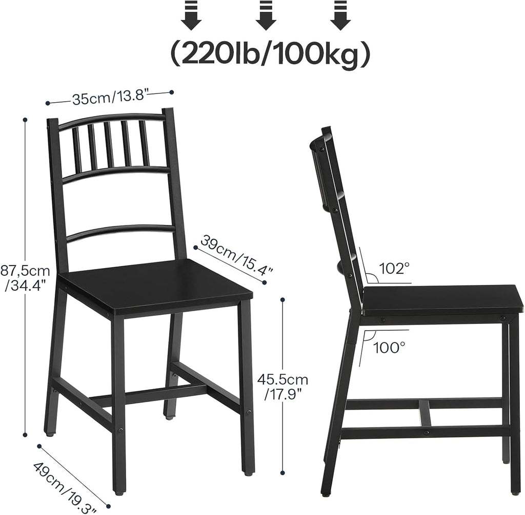HOOBRO Dining Chairs Set of 2, Wooden Kitchen Chairs with Metal Frame, Industrial Dining Chairs with Back, Easy to Assemble, Farmhouse Dining Chairs for Living Room, Black BB39CD01