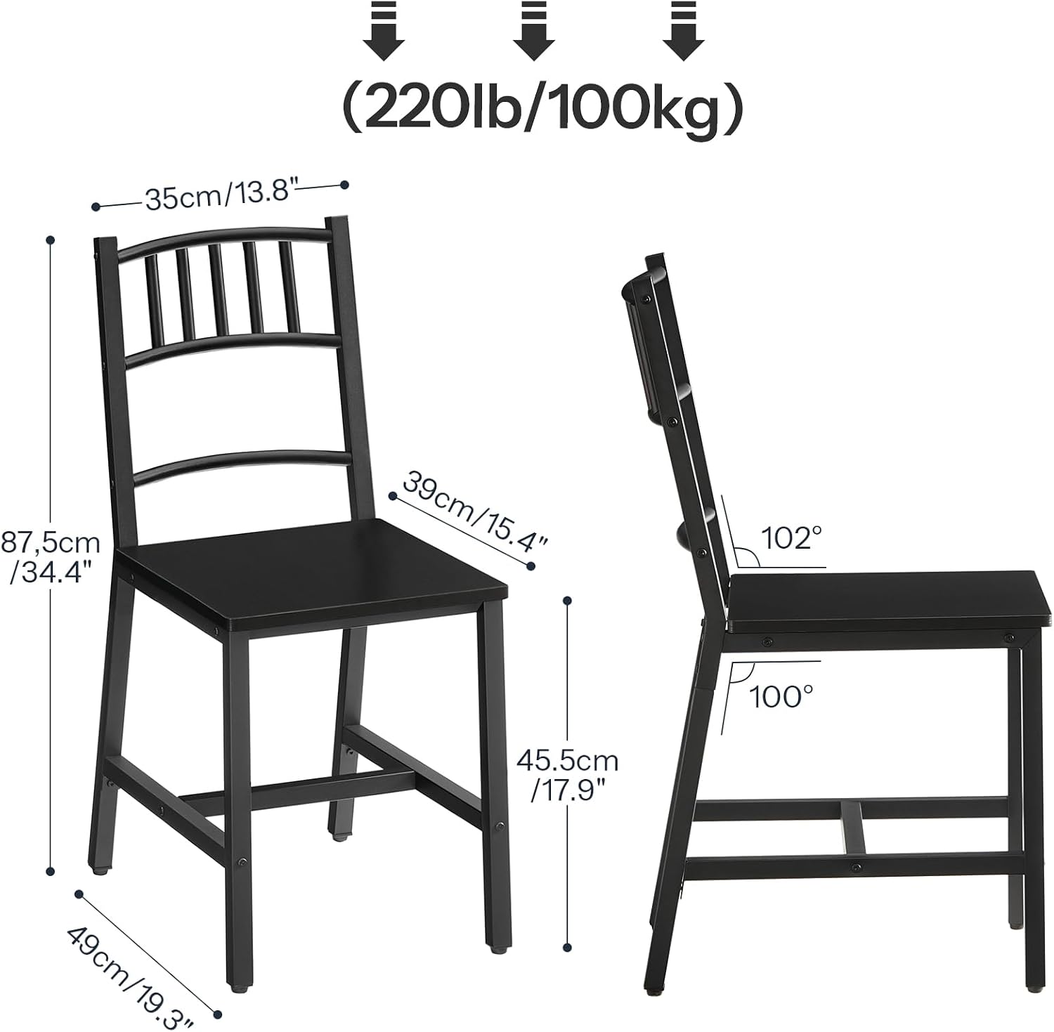 HOOBRO Dining Chairs Set of 2, Wooden Kitchen Chairs with Metal Frame, Industrial Dining Chairs with Back, Easy to Assemble, Farmhouse Dining Chairs for Living Room, Black BB39CD01