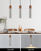 ELYONA Modern Pendant Light for Kitchen Island, Brown Wood Grain & Brushed Nickel Metal Bauhaus Long Tube Hanging Light Fixture for Dining Room, Bedroom, Adjustable Height, GU10 LED Bulb Included