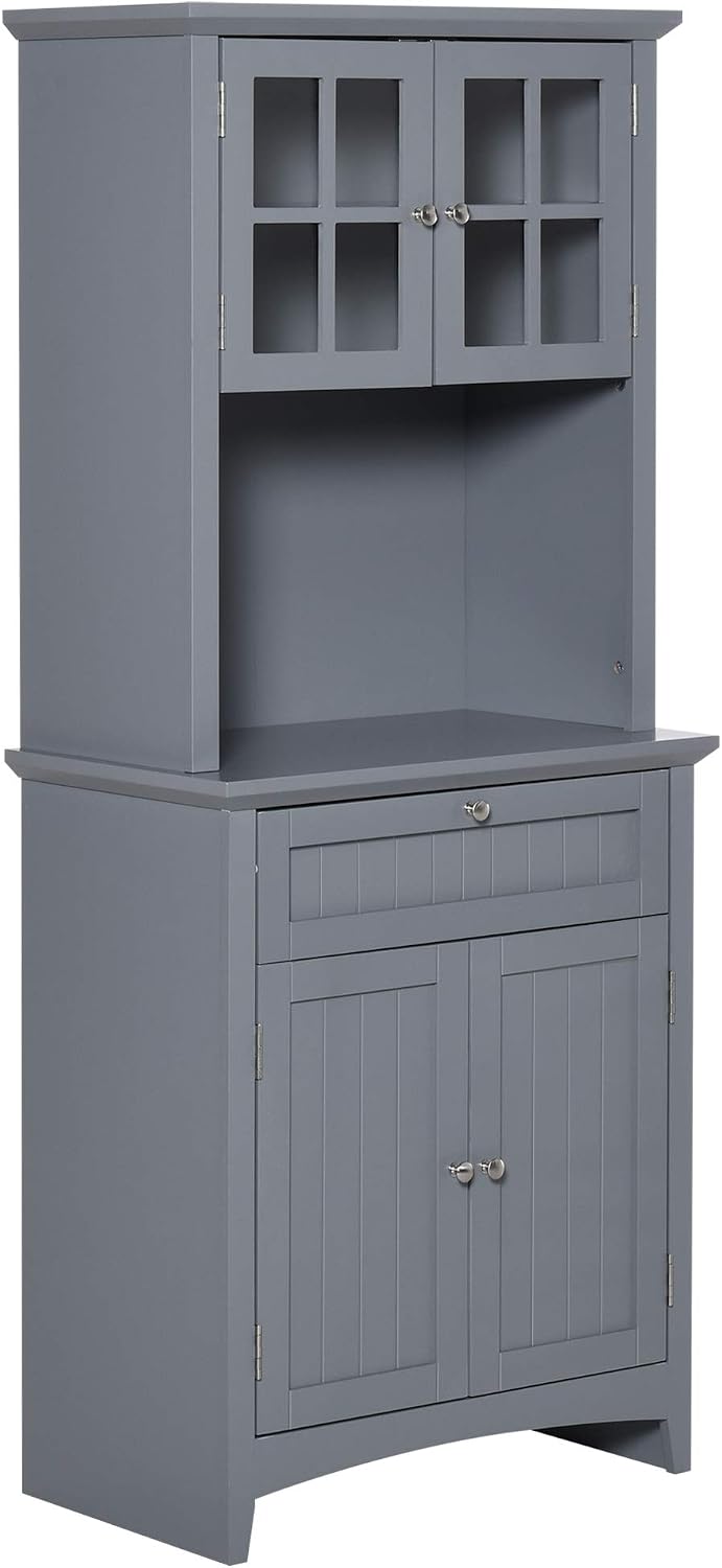 64" Kitchen Pantry Cabinet with Storage,Buffet Sideboard for Coffee Maker & Toaster,Snacks,Spices & Wine Liquor Cabinet for Kitchen Dining Room & Coffee Bar,Grey