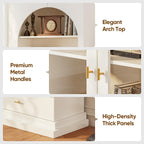 71" Arched Kitchen Cabinet, Double Glass Door Display and Storage Cabinets with Drawers, Modern Pantry for Dining Room and Living Room, White with Gold Handles, 2 of Set
