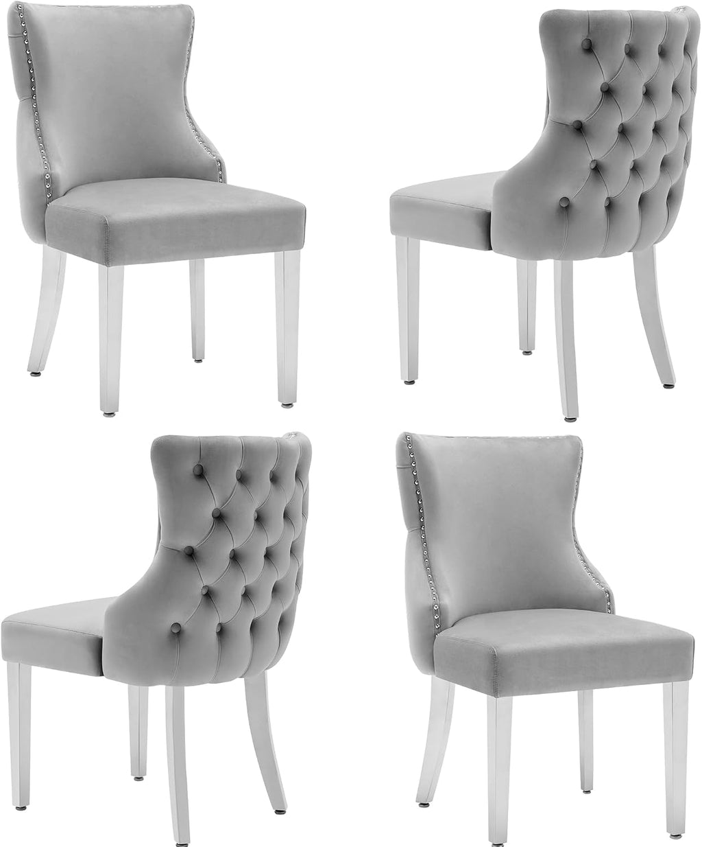 Velvet Dining Chairs Set of 4, Upholstered Tufted Backrest Sillas de Comedor, Luxurious Dining Chairs with Stainless Steel Legs, Modern Seating for Kitchen, Bedroom & Living Room