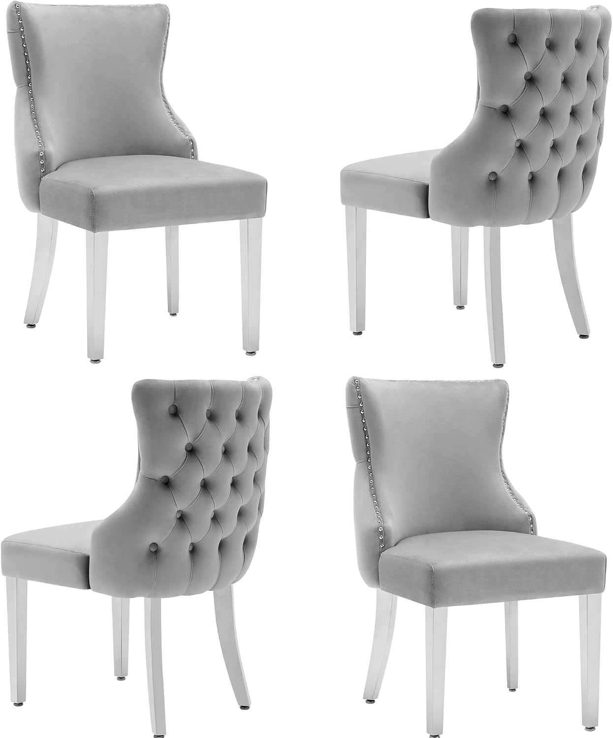 Velvet Dining Chairs Set of 4, Upholstered Tufted Backrest Sillas de Comedor, Luxurious Dining Chairs with Stainless Steel Legs, Modern Seating for Kitchen, Bedroom & Living Room
