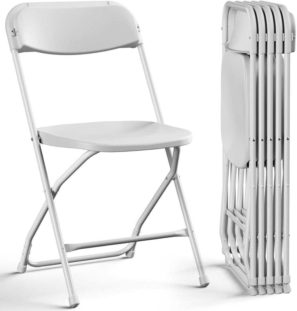 Folding Chair,Plastic Folding Chairs for Outside,Heavy Duty Foldable Chair,Sturdy Metal Indoor Outdoor Folding Chairs,350 lbs Capacity,for Home,Office,Patio,Comfy (White, 6Pack)