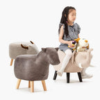 Solid Wood Animal Leather Stool Ottoman Creative & Cute Stool for Kids Toy Chest Chair for Children Solid Wood Footstool 4 Legs (Elephant)