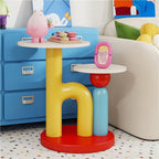 Round End Table with Double-Layer Tabletop, Cute HI-Shape Side Table, Colorful Bedside Table with Stable Base, Creative Coffee Table for Living Room