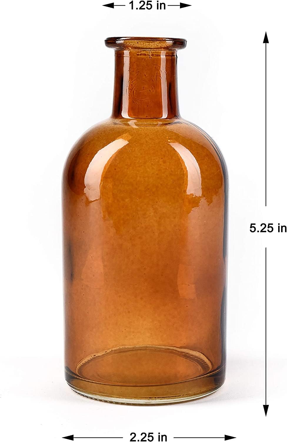 Serene Spaces Living Bud Vases, Apothecary Jars, Decorative Glass Bottles, Centerpiece for Wedding Reception, Mini Flower Vases, Small Medicine Bottles for Home Decor (Amber, Set of 24)