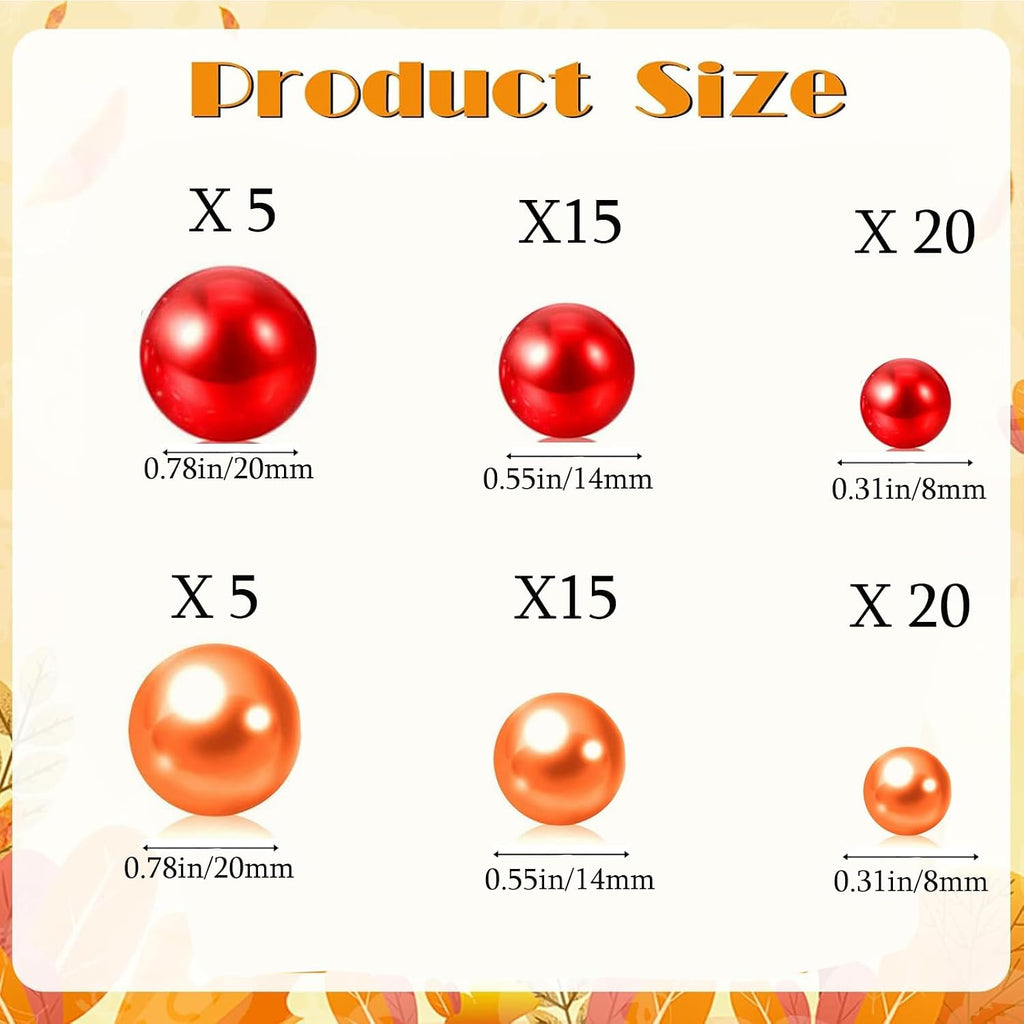 190PCS Thanksgiving Vases Fillers, Orange Red Beads Faux Pumpkin Maple Leaf Table Party Festive Decoration(Pumpkin Maple Leaf Set)