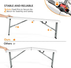 VINGLI 4 feet Plastic Folding Bench,Portable in/Outdoor Picnic Party Camping Dining Seat, Garden Soccer Multipurpose Entertaining Activities, Smooth HDPE Tabletop (2, White, 4ft)