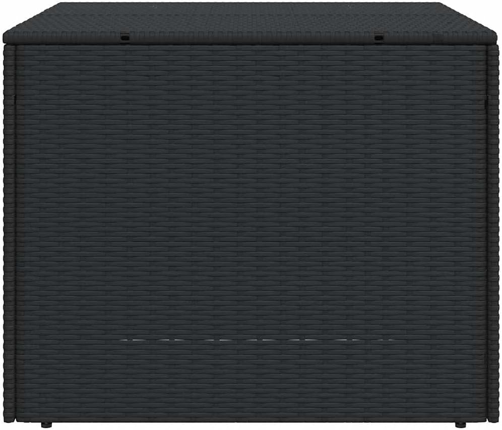 Garden Storage Box Black Poly Rattan Resin Wicker Container Chest 76.9 Gal Weather Resistant Outdoor Patio Deck Cushion Bench with Lockable Lid for Backyard Porch Balcony Yard