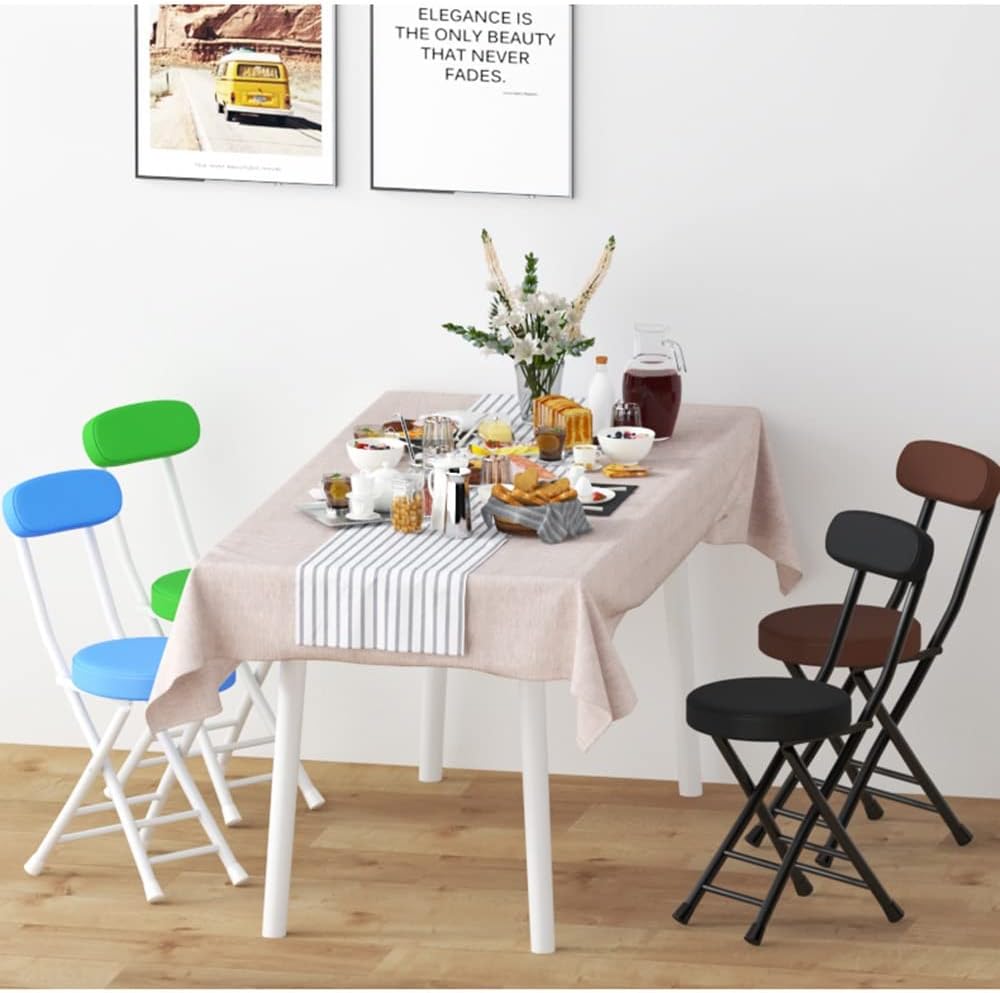 Foldable Bar Stool with Backrest, Portable Folding Chair for Kitchen, Breakfast Bar, Desk, Living Room - PU Padded Round Seat Cushion (Color : Pink)